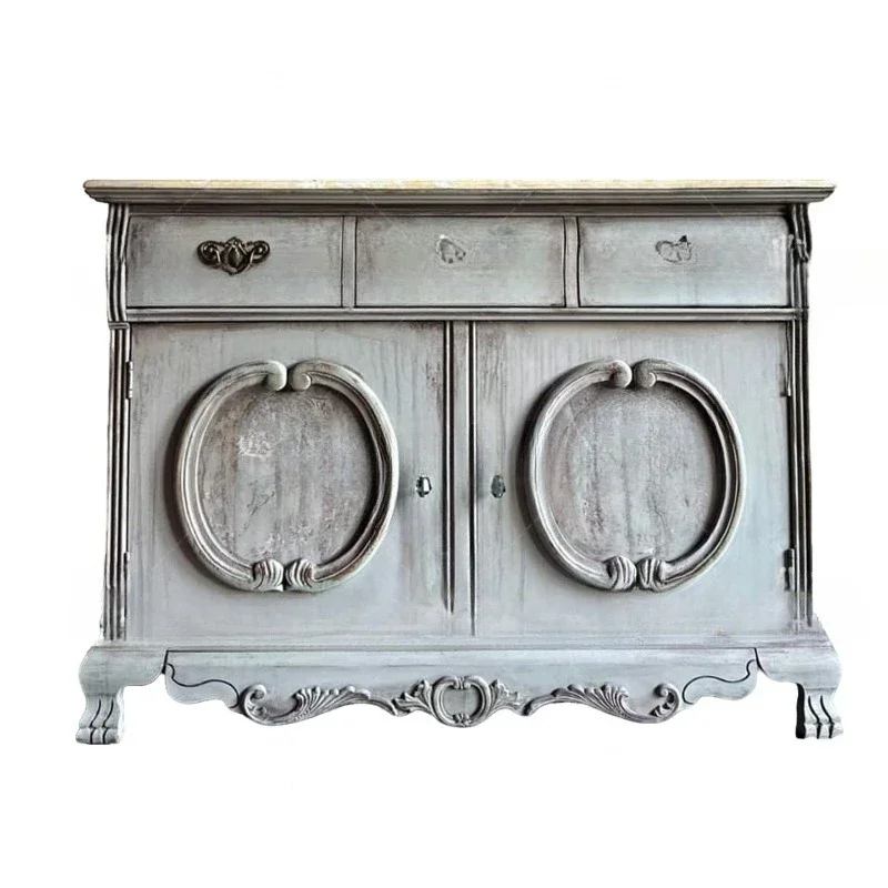 French Retro Solid Wood Carving Flower Porch Cabinet Living Room Decorative Locker Display Home Old Style Furniture