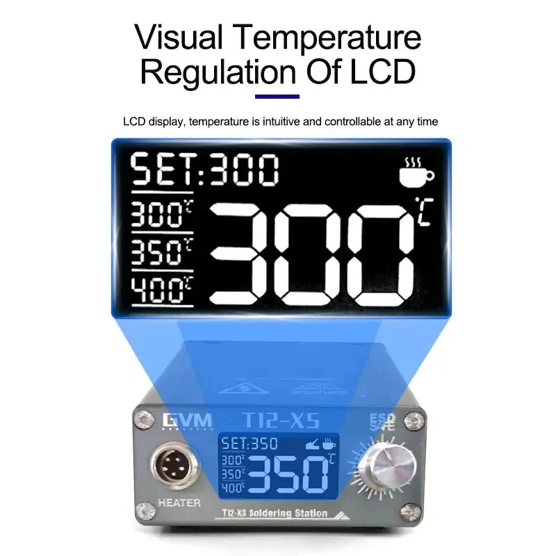 La stazione di saldatura con Display digitale a LED intelligente GVM T12-XS dorme automaticamente per lo strumento di saldatura per rilavorazione