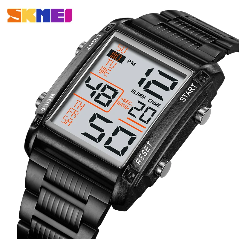 SKMEI 2206 Alarm Top Brand Luxury Steel Countdown Digital Wristwatch Back Light Display Sport Watches Men Calendar Stopwatch