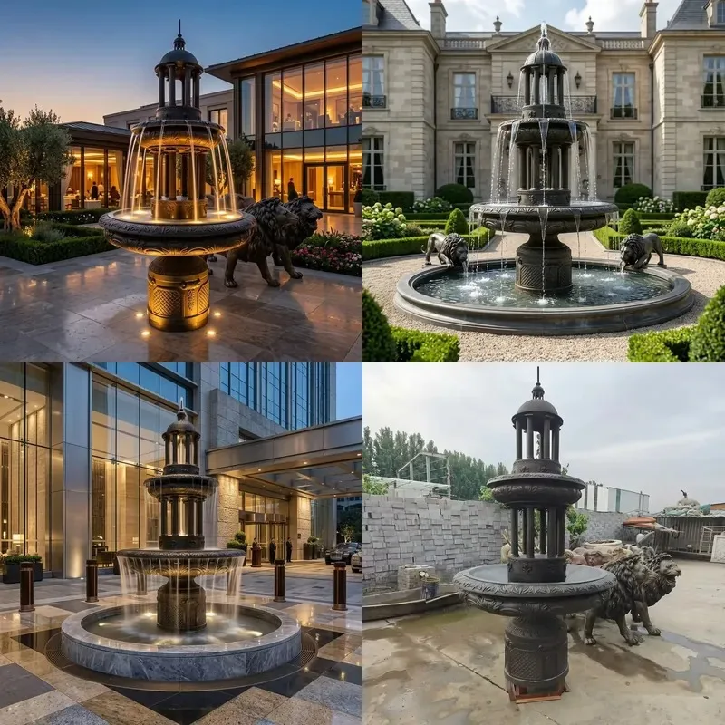 European Colonnade Layered Bronze Fountain Vintage Gazebo Statue Factory Supply Luxury Manor Park Decor