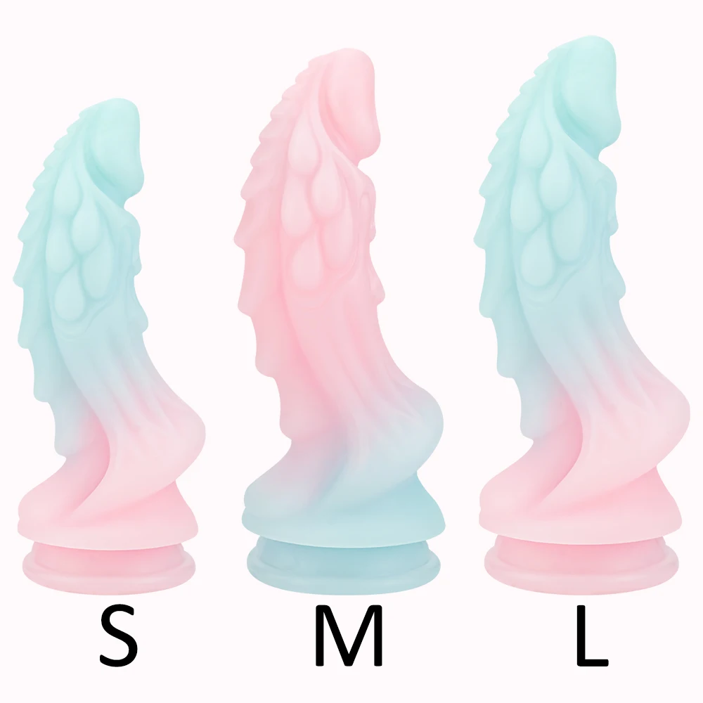 Cute Soft Luminous Dildo Silicone Huge Anal Butt Plug Dragon Vagina Masturbation Suction Cup Adult Sex Toys for Man Women Couple