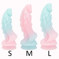 Cute Soft Luminous Dildo Silicone Huge Anal Butt Plug Dragon Vagina Masturbation Suction Cup Adult Sex Toys for Man Women Couple