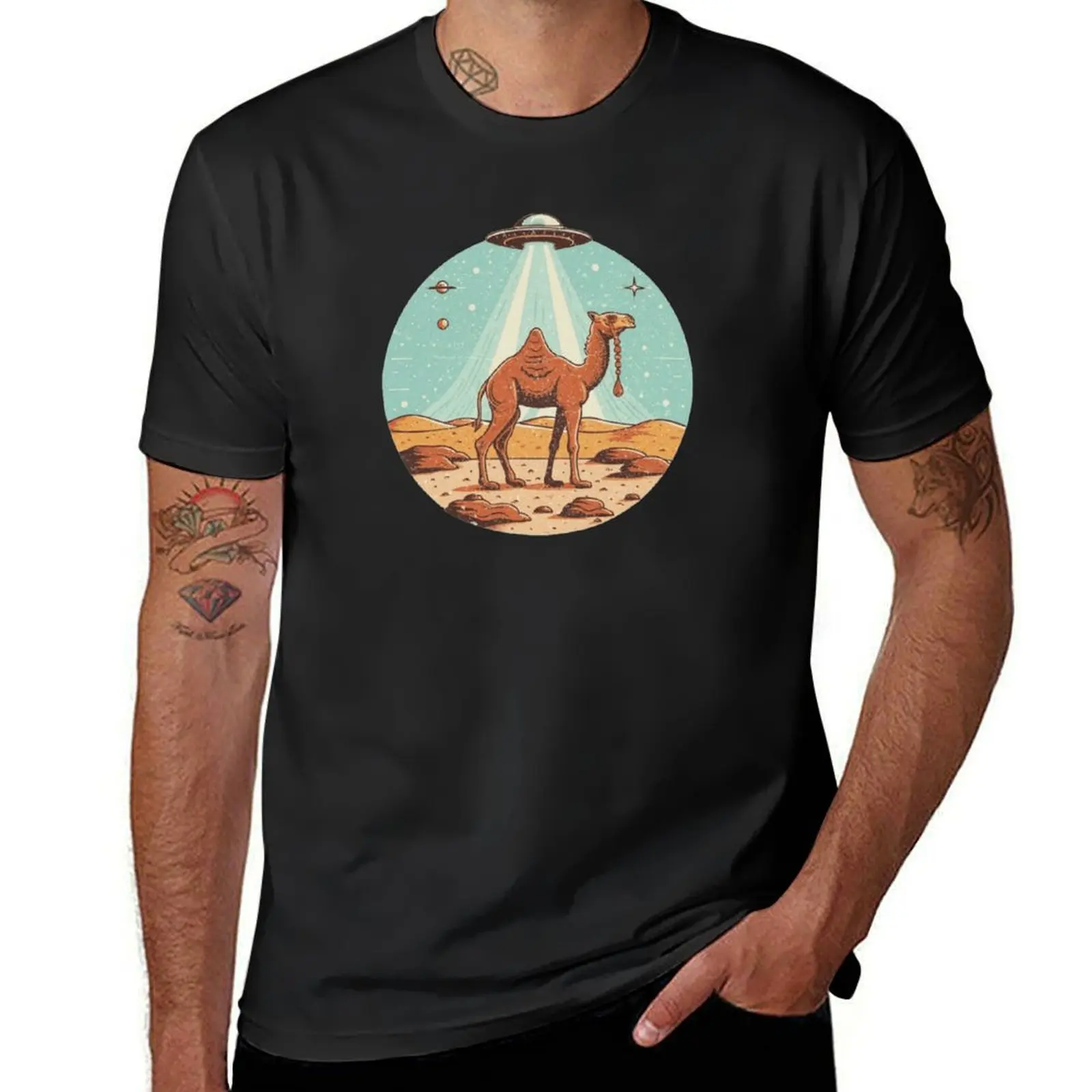 Vintage Retro Camel UFO Alien On Mars T-Shirt sweat blacks tees korean fashion men clothings