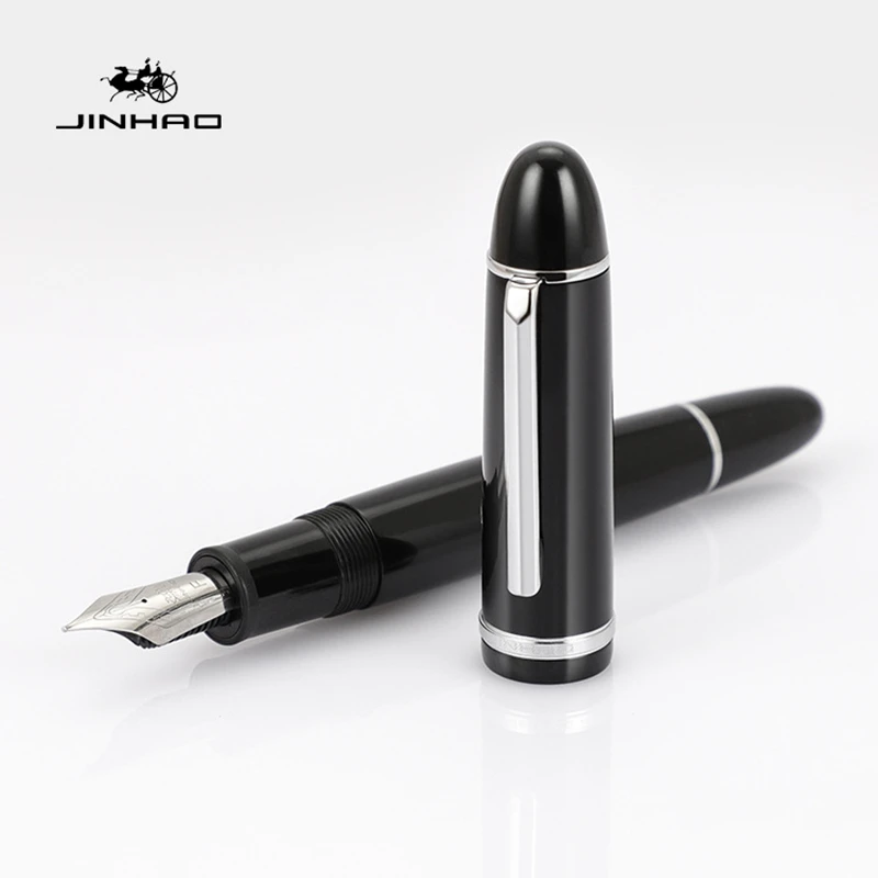 Jinhao X159 قلم حبر أسود أكريليك برميل الفضة تقليم إيرايوريتا غرامة بنك الاستثمار القومي أقلام الحبر للكتابة مكتب مدرسة الأعمال A7107