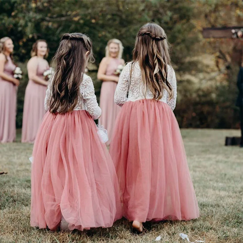 

Hot Sale Lace Backless Kids Wedding Dresses Flower Girls Long Sleeve Girls Wedding Dresses For Bridesmaid