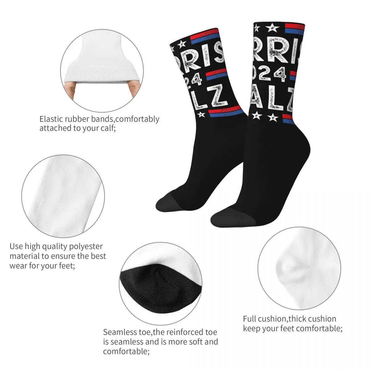 Harris Walz 2024 Election Product Socks Sweat Absorbing Sport Crew Stockings Cotton for Womens Best Gifts