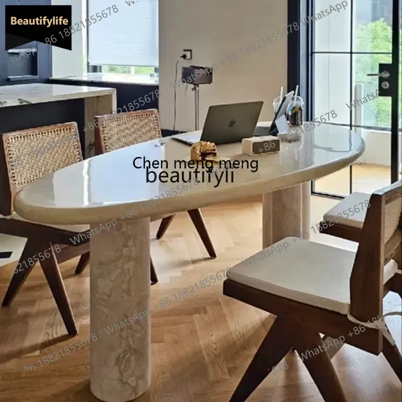 

178C Natural travertine dining table pebble dining table stone dining table retro marble simpleG