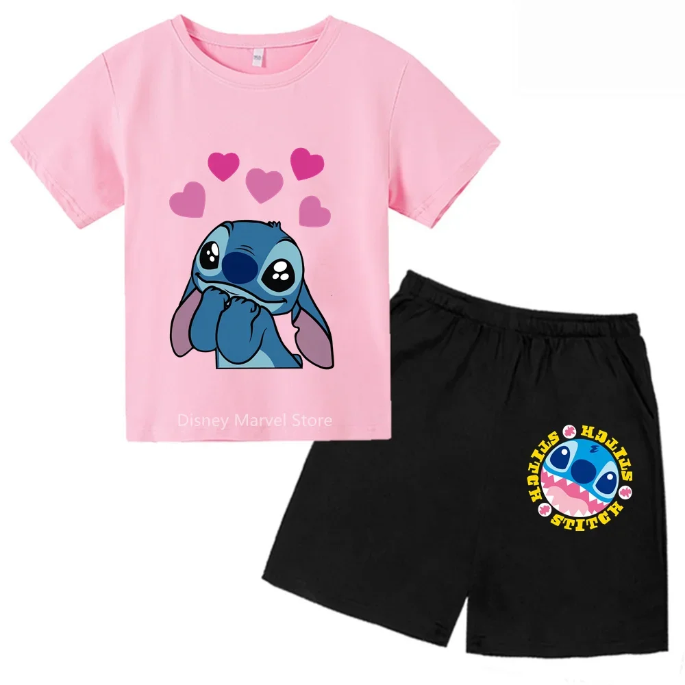 Disney Stitch Summer Magic! Boys Girls T-Shirt Shorts Set With Cute Cartoon Print - Stylish Casual Wear For Ages 3-14