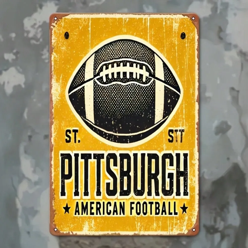 

Vintage Pittsburgh Steelers Tin Sign 8x12 Inch, Rustic Metal Wall Decor for Man Cave Sports Fan Gift