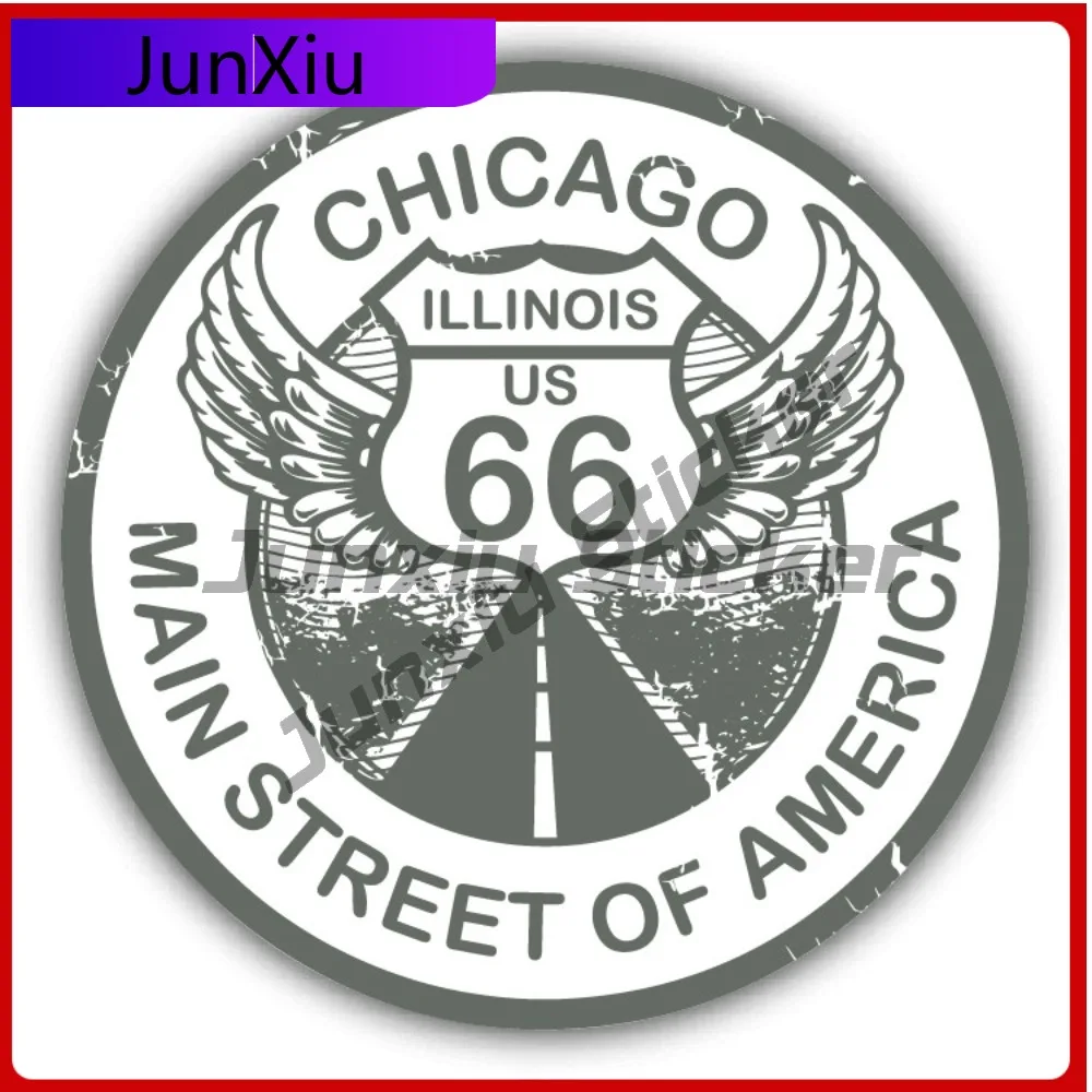 

Grunge Rubber Stamp Route 66 Chicago Illinois Car Decal Bumper Stickers Cool Style Wall Use For Rear W Vehicle Exterior Decor
