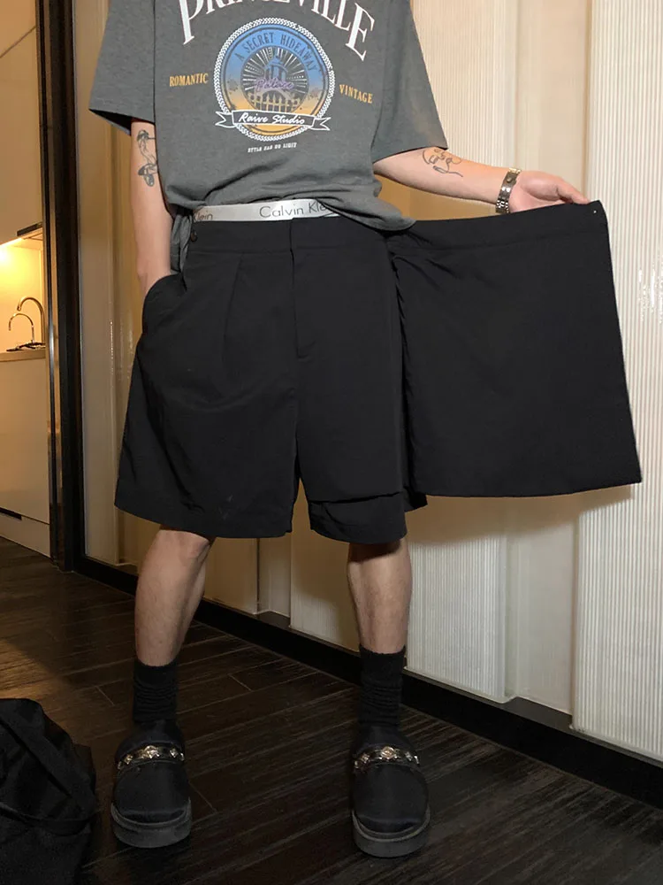 

Mauroicardi Spring Summer Soft Flowy Black Shorts for Men Short Elegant Stylish Luxury Designer Wide Leg Pants Emo Clothes 2025