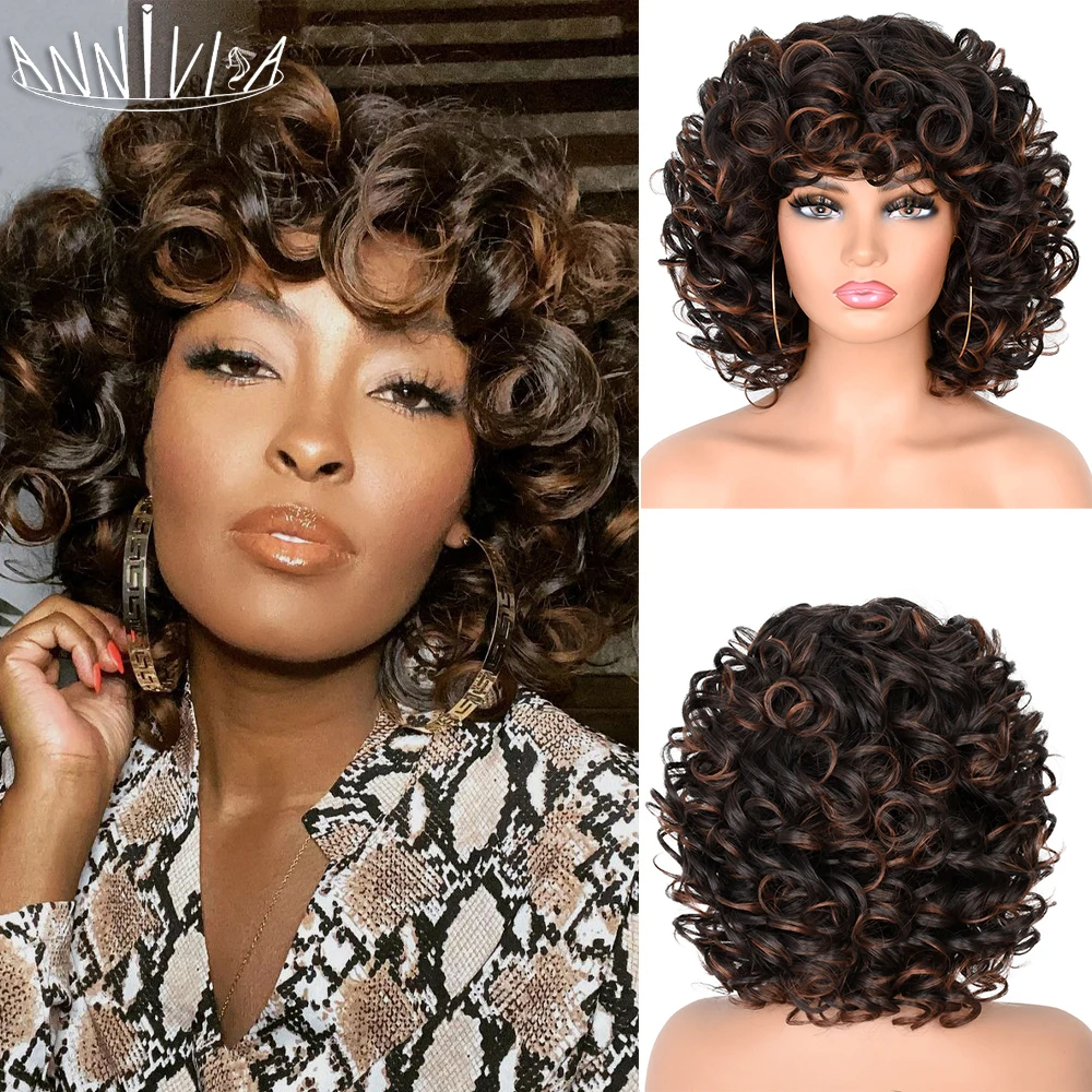 Copper Red Curly Wig Afro Short Kinky Curly Big Bouncy Wig with Bangs for Women Synthetic Hair Wig for Daily Use Party Cosplay