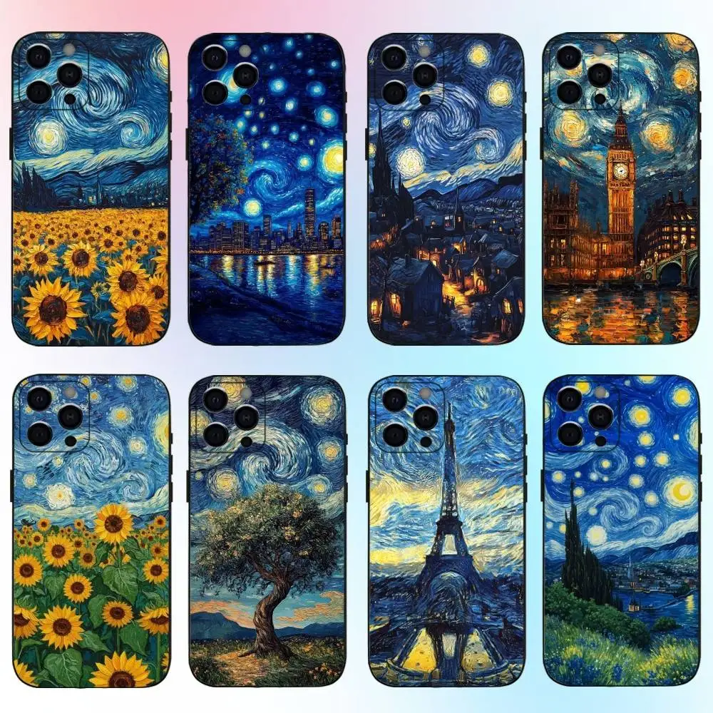 

van Gogh The Starry Night Phone Case For iPhone17,16,15,14,13,12,11 Plus,Pro Max Soft Black Cover