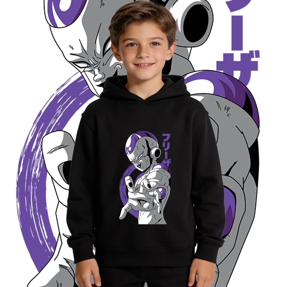 Dbz Freezer Anime Print Boys Girls Fleece Lined Hoodie Sweatshirt Warm Winter Autumn Casual Kids Hooded Pullover Top