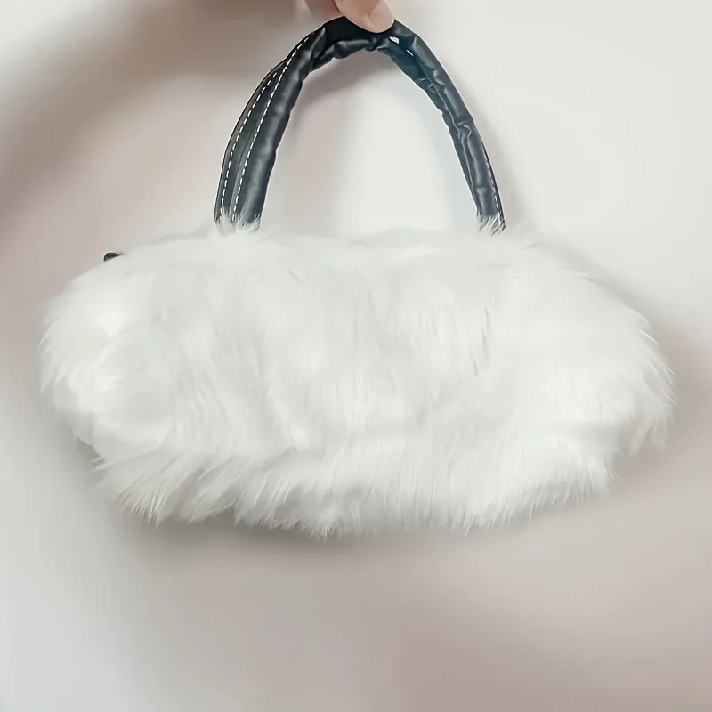 Minimalist Fluffy Plush Shoulder Bag Solid Color Top Handle Satchel Bag All-Match Women's Crossbody Bag Purses with Strap