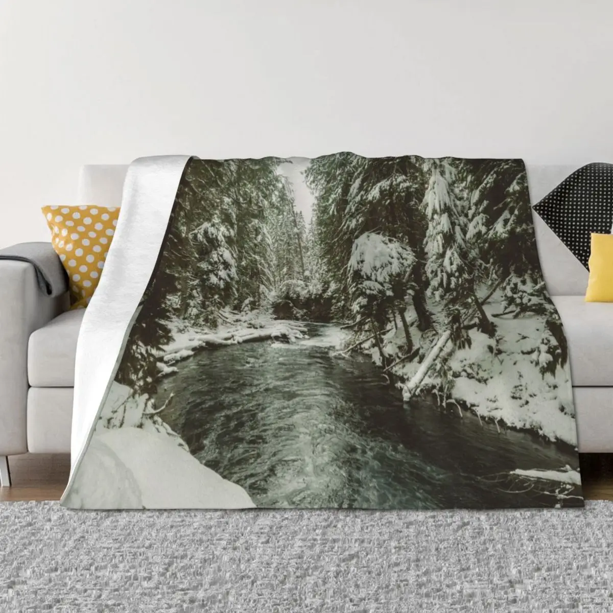 

Pacific Northwest Winter Forest River - Mountain Woods Photography Throw Blanket Luxury Thicken For Sofa Thin manga Blankets