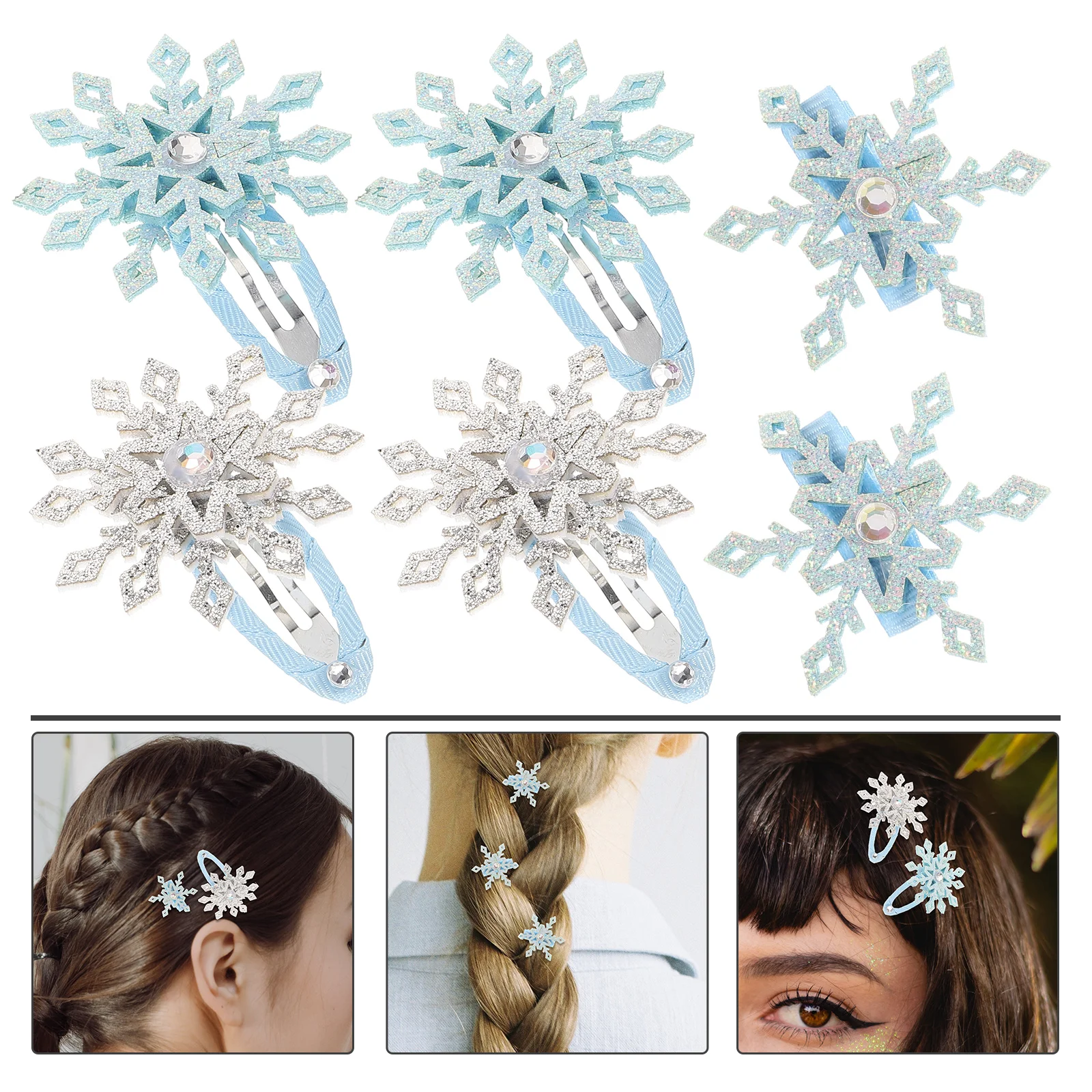

6 pcs Children Hair Accessories Snowflake Clips Blue Silver Girls Toddler Princess Hair Decor Little Girl Banquet Prom
