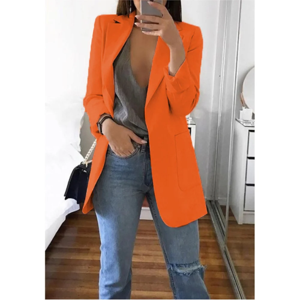 Women's Blazer Jackets Spring Autumn Casual Plus Size Fashion Basic Notched Slim Solid Coats Office Ladies OutwearChic