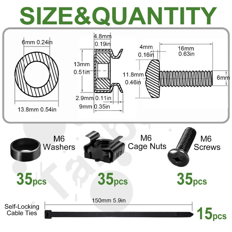 For Cabinet Screws M6 120pcs Boxed Black-plated Zinc Rack-mounted Cage Nut Screw + Washer Crown Screw