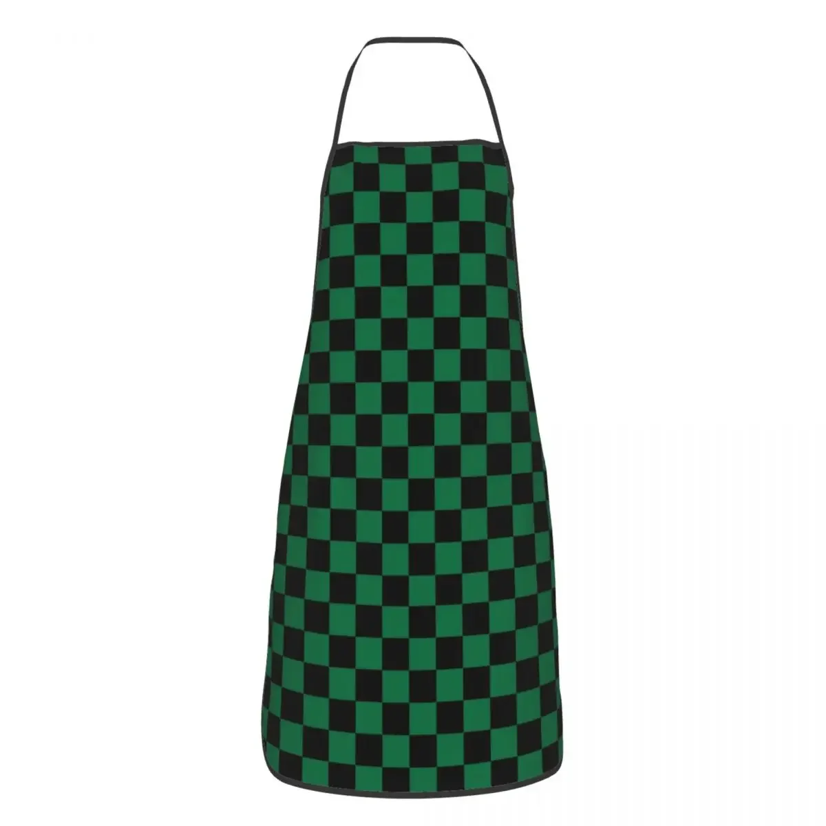 Delantal de tablero de ajedrez para hombre y mujer, babero a cuadros, color negro y verde cadmio, cocina de Chef, jardinería