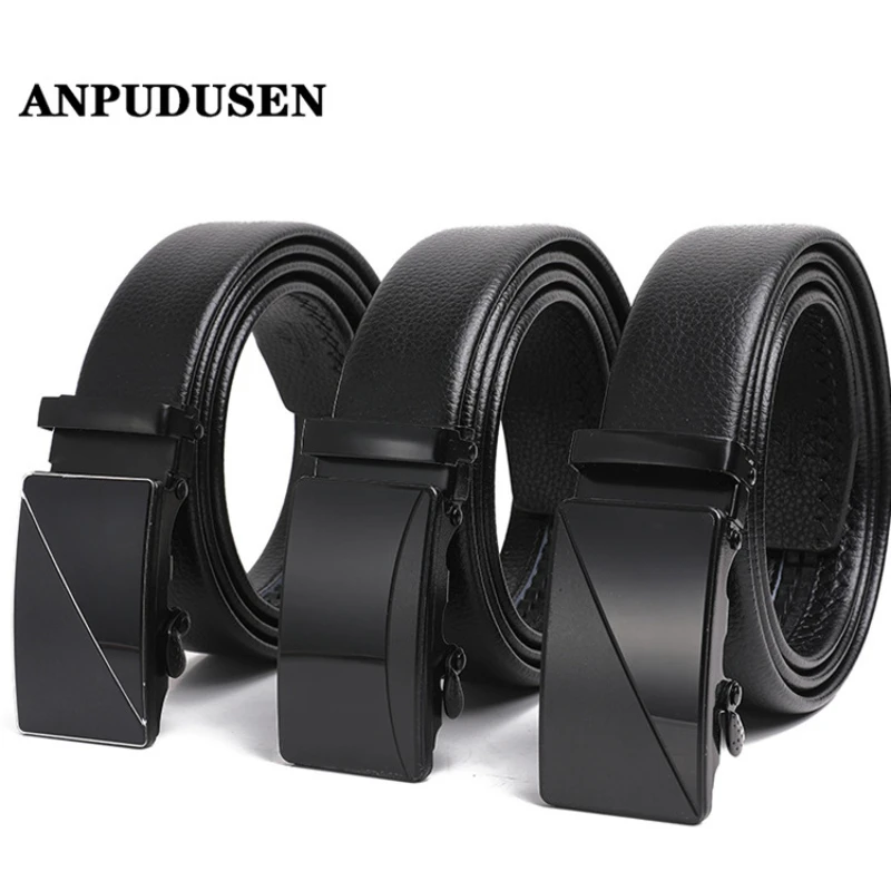 

New Versatile Men's Automatic Buckle Belt Black Lychee Pattern All-inclusive Edge Men's Casual Belt Luxury Designer Belt