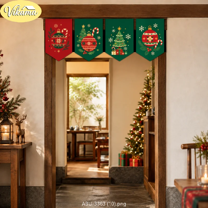 VIKAMA Christmas Red Green Ornament Ball Pennant Banner Tree Candy Cane Snowflake Door Hanging Bedroom Living Room Dorm Home
