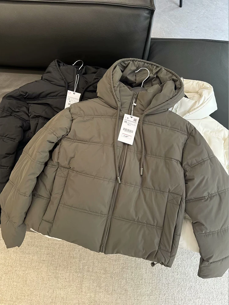 Veste à capuche simple et chaude pour femme, veste en coton à manches longues, poche zippée, tempérament polyvalent, nouveautés, automne et hiver 2024