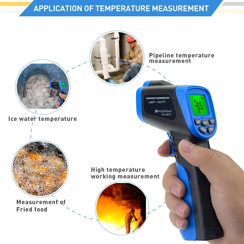 HOLDPEAK Digital IR Thermometer -30~550 Celsius Non-Contact Laser Infrared Tester Temperature Gun Pyrometer with LCD Backlight