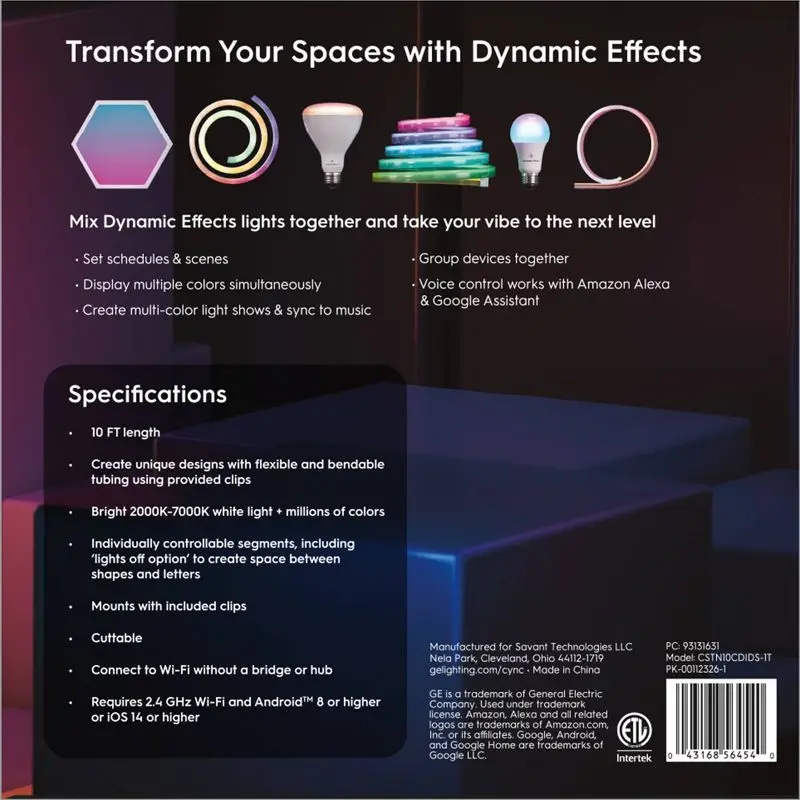 10ft Smart Neon LED Strip Lights Bendable WiFi App Control Music Sync Alexa Google Home for Party Gaming Room Decoration