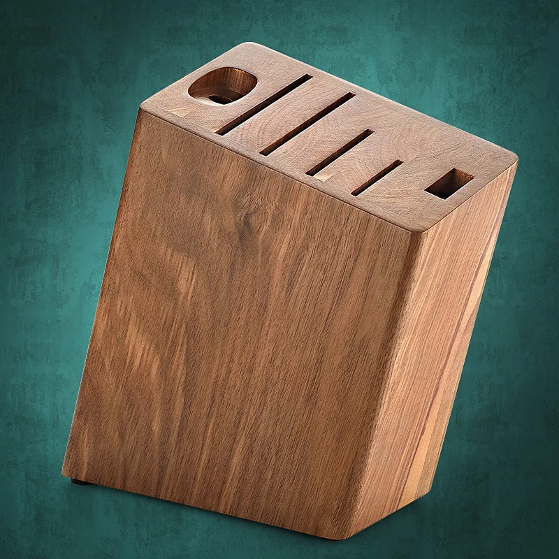 

HEZHEN Walnut Wood Kitchen Knife Rack with 6 Holes for Knife Storage, High-Quality Walnut Wood Knives Holder