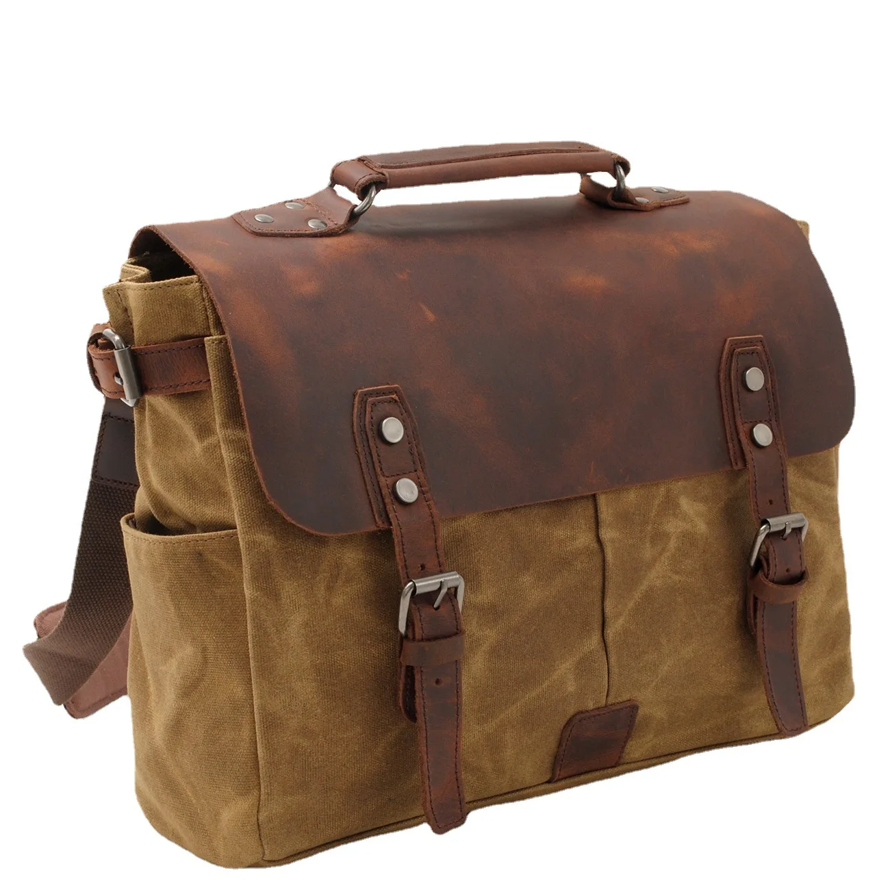 Bolso de mensajero de cuero de vaca de lona cruzado Vintage para hombre, maletín de mano, bolso lateral para motocicleta, bolso de motorista