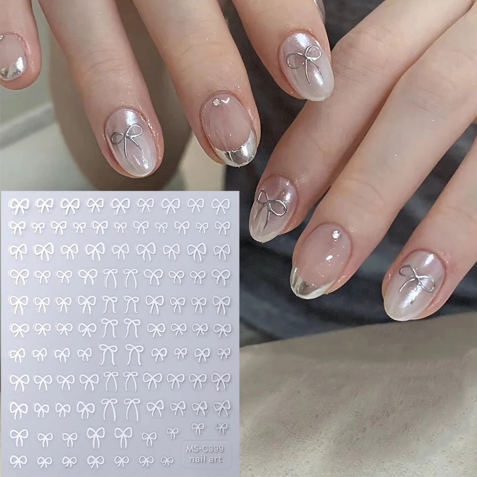 1/2 Stück Schwarz Weiß Rosa Mini Schleife Design Nail Art Aufkleber Selbstklebende Spitzenbänder Schleife Schmetterling Abziehbilder Nail Art Dekoration – Detail 9