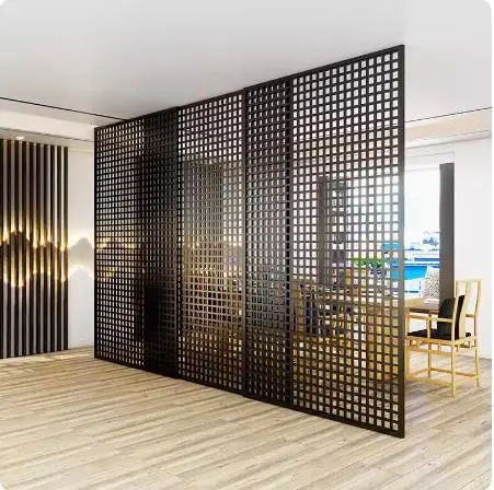 Modern simple office screen partition wrought iron cross grille metal living room entrance hollow decorative background wall