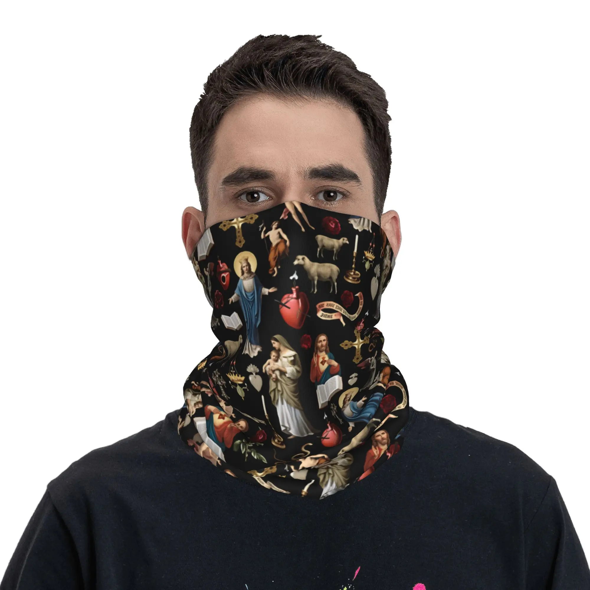 Savior of The World Jesus Bandana Neck Gaiter UV Protection Face Scarf Christ Religion Faith Gothic Headwear Tube Balaclava