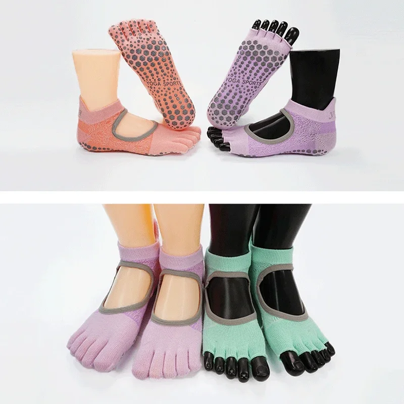 Women Five Toed Dot Silicone Cotton Yoga Socks Non-slip Half Toe Pilates Grip Low-Ankle Socks