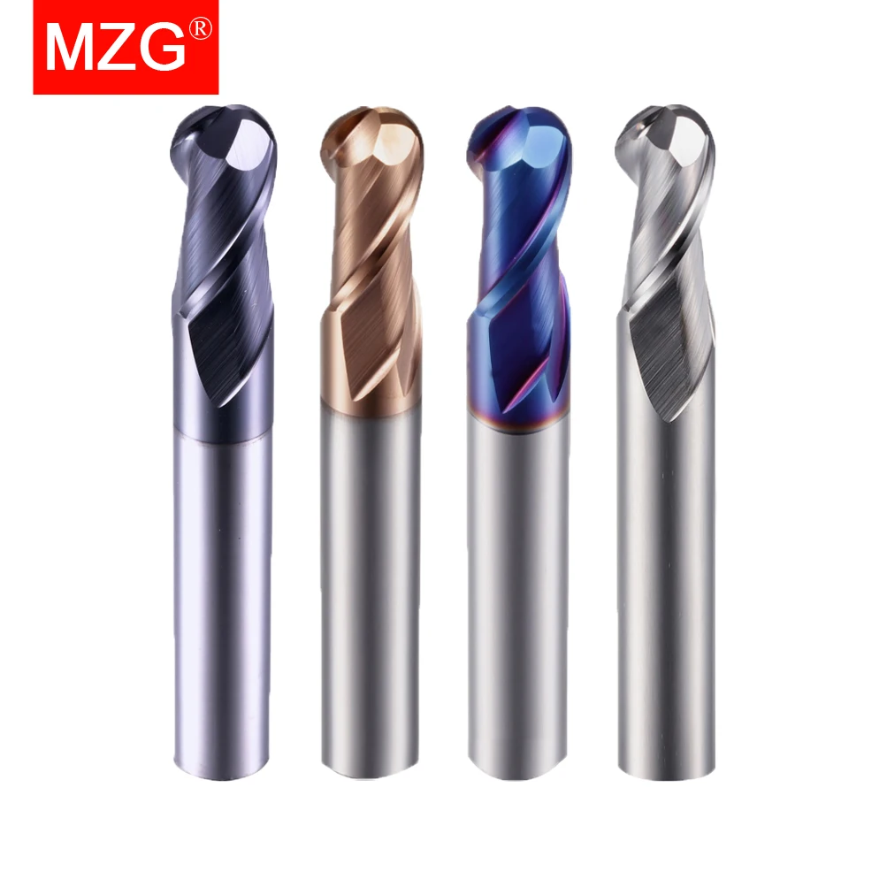 MZG Ball End Mill 2 Flute HRC45 HRC55 HRC65 Lapisan Nano Baja Keras Besi Cor Kuningan Karbida Alat Tungsten Milling Cutter