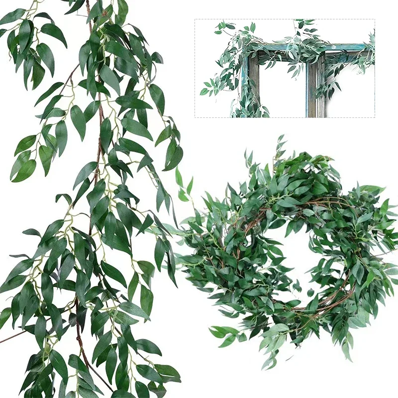 

1Pack (5.7ft) Artificial Willow Leaves Vines - Fake Silk Hanging Willow Plant Greenery Garland String for Indoor Wedding Decor