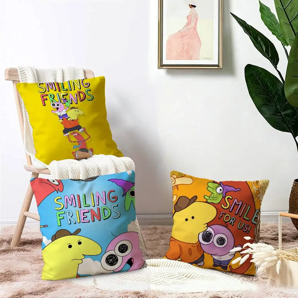 Anime Smiling Friends Cushion Cover Car Throw Pillow Case For Sofa Car Christmas Gift 40x40cm 45x45cm