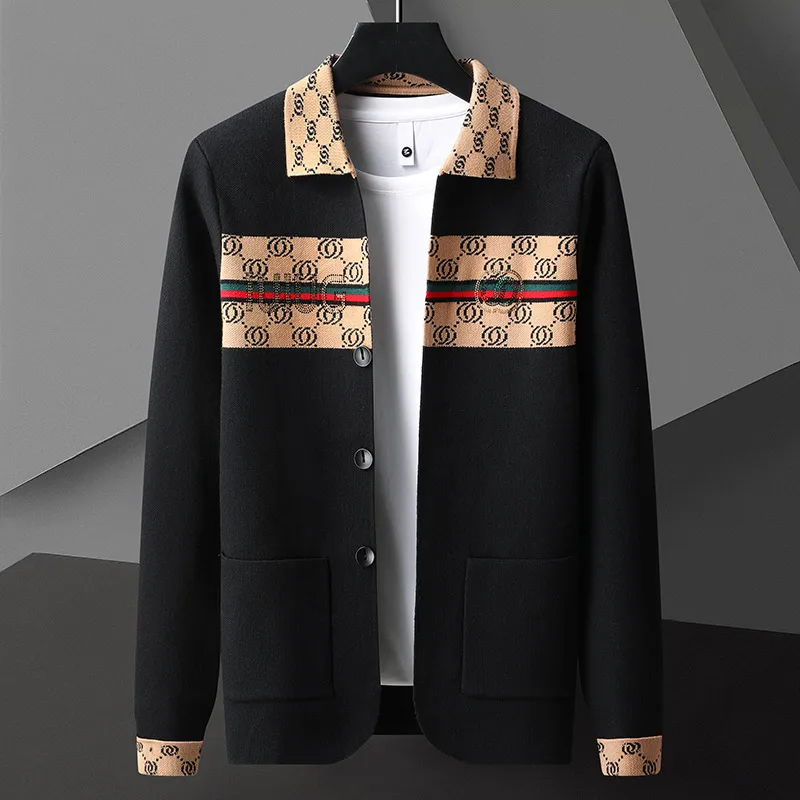 2023 Fall Winter Comfortable Turn-Down Collar Sweater Men Knit Coats Korean Soft Warm Jacket Cardigan Mens Luxury Brand Clothing