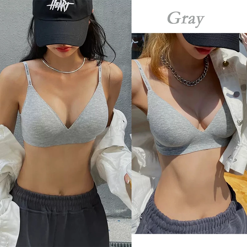 FINETOO 3 개/대 여성 무선 브래지어 깊은 V 패딩 Bralette S-XL 유행 스트라이프 뜨개질 브래지어 섹시한 숙녀 브래지어 속옷