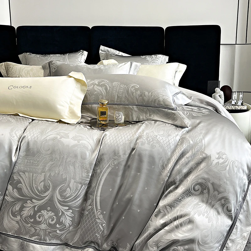 Brocade Satin Jacquard Egyptian Cotton Bedding Set, Silky Glossy Duvet Cover, Bed Sheet, Pillowcase, Luxury European Bedding Set