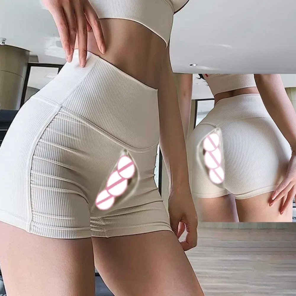 

Summer Open Crotch High Waist Peach Hip Shorts Women Seamless Leggings Push Fitness Running Short Seamless Tight Sexy Yoga Pants