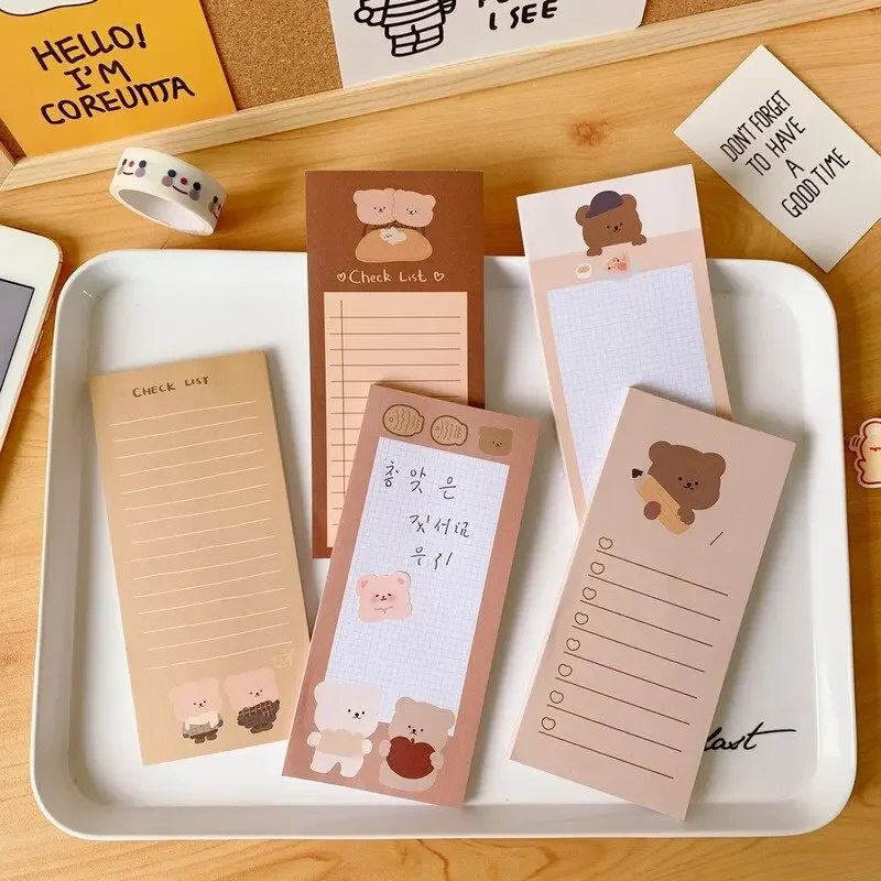 50 Sheets Cute Bear Memo Pads Tearable Message Notes Portable Notebooks for Student Long Sticky Note Writing Pads for School Use