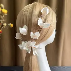 Fashion Women Wedding Bridal Pearl Hair Pins White Flower Hair Clips Bridal Headdress Accessories hairpin Wholesale