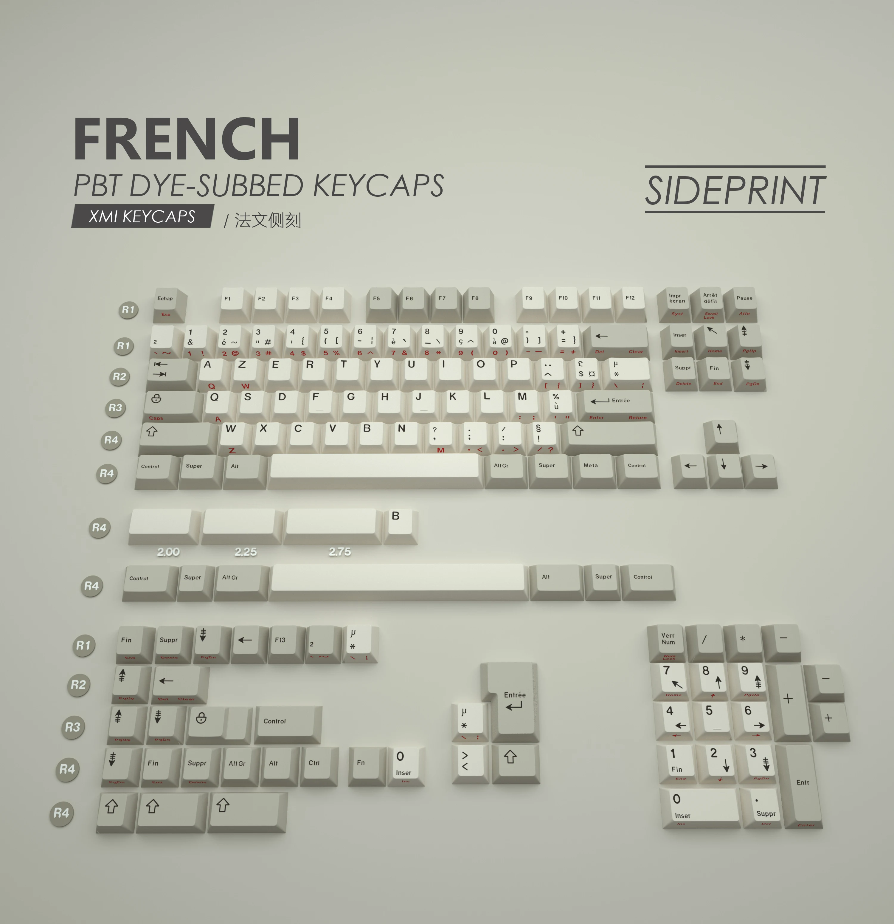 XMI Keycaps Mechanical Keyboard Language Side Printed Keycaps Character French Spanish Serbia German Danish Keycaps