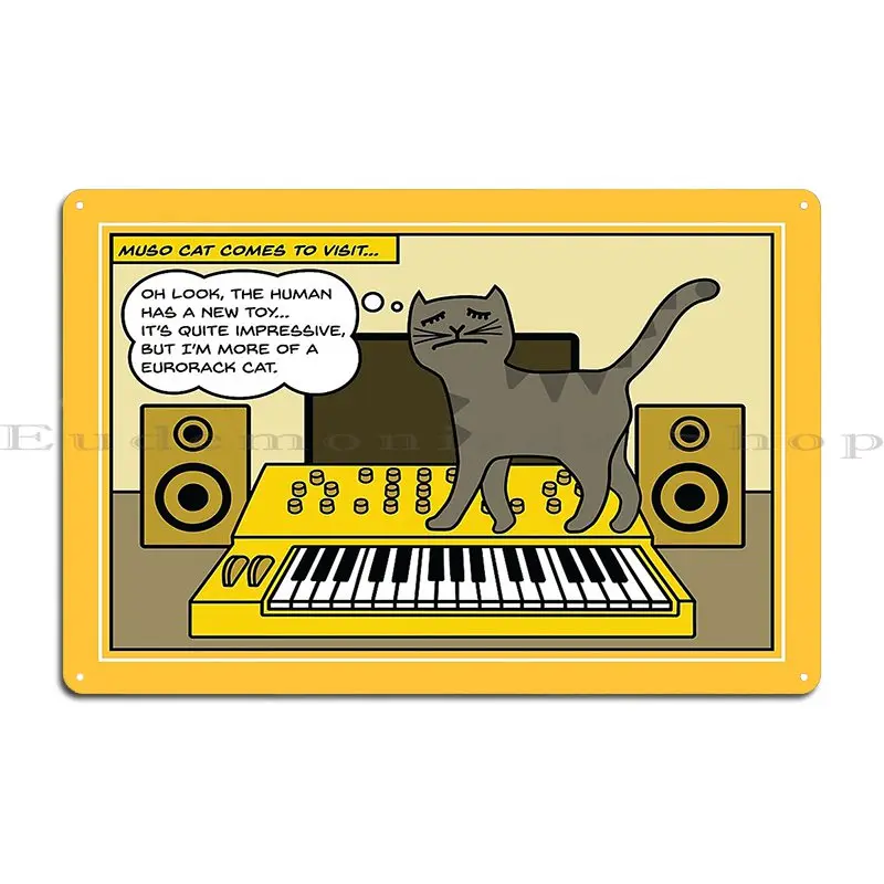 Synth Cat Yellow Metal Plaque Poster Personalized Plaques Wall Decor Wall Decor Customize Tin Sign Poster