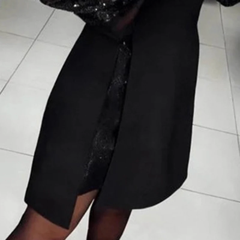 فستان سهرة نسائي ربيعي 2026 مثير مزين بالترتر موضة رقبة دائرية وفتحة على شكل حرف a فستان قصير للخريف بأكمام طويلة فستان بوهو #3