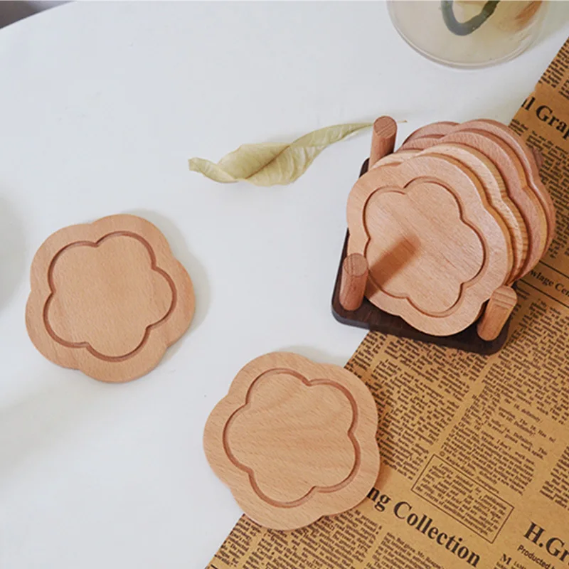 

6pcs Wooden Coasters Tea Coasters Saucers Creative Insulation Pads Pot Mats Wooden Coasters Kitchen Storage Tools Cup Mat