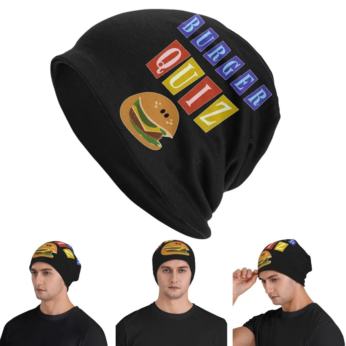 

Burger Quizz New Logo Skullies Beanies Hats Warm Autumn Winter Outdoor Cap Knitted Bonnet Caps for Unisex Adult