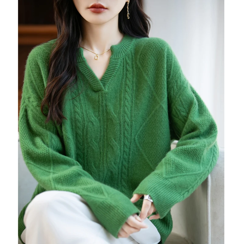 

Свитер из 100% мериносовой шерсти, осень-зима, женский толстый пуловер, классический базовый стиль, уличный повседневный свободный вязаный сексуальный топ